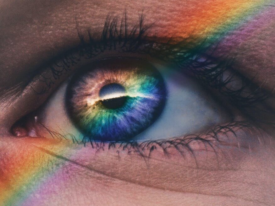 rainbow eye and eyelash close up