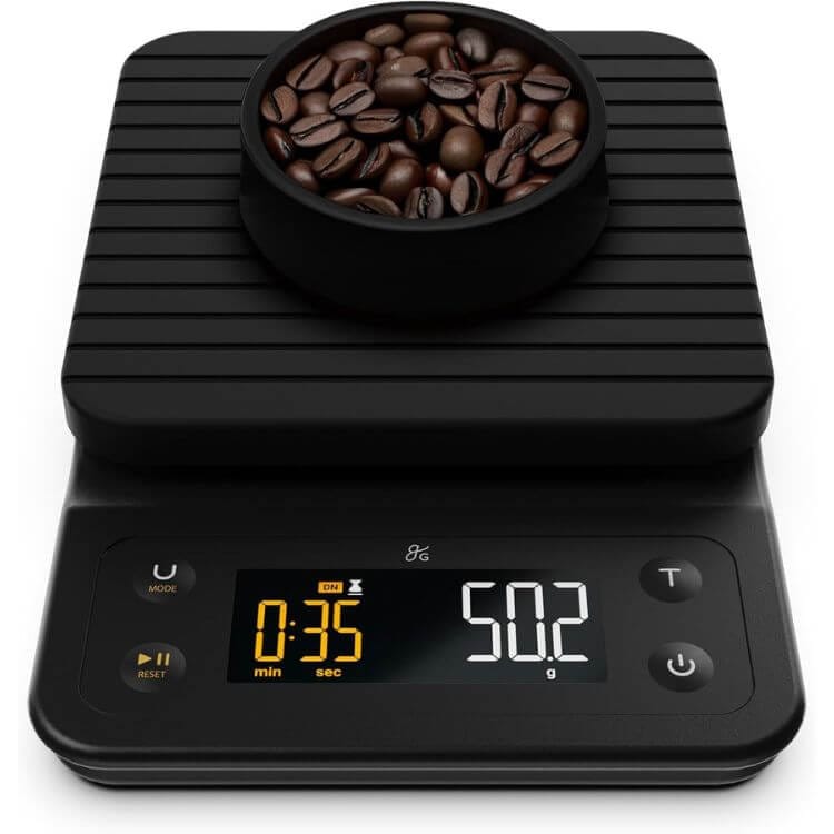 electronic black scale to weight coffee