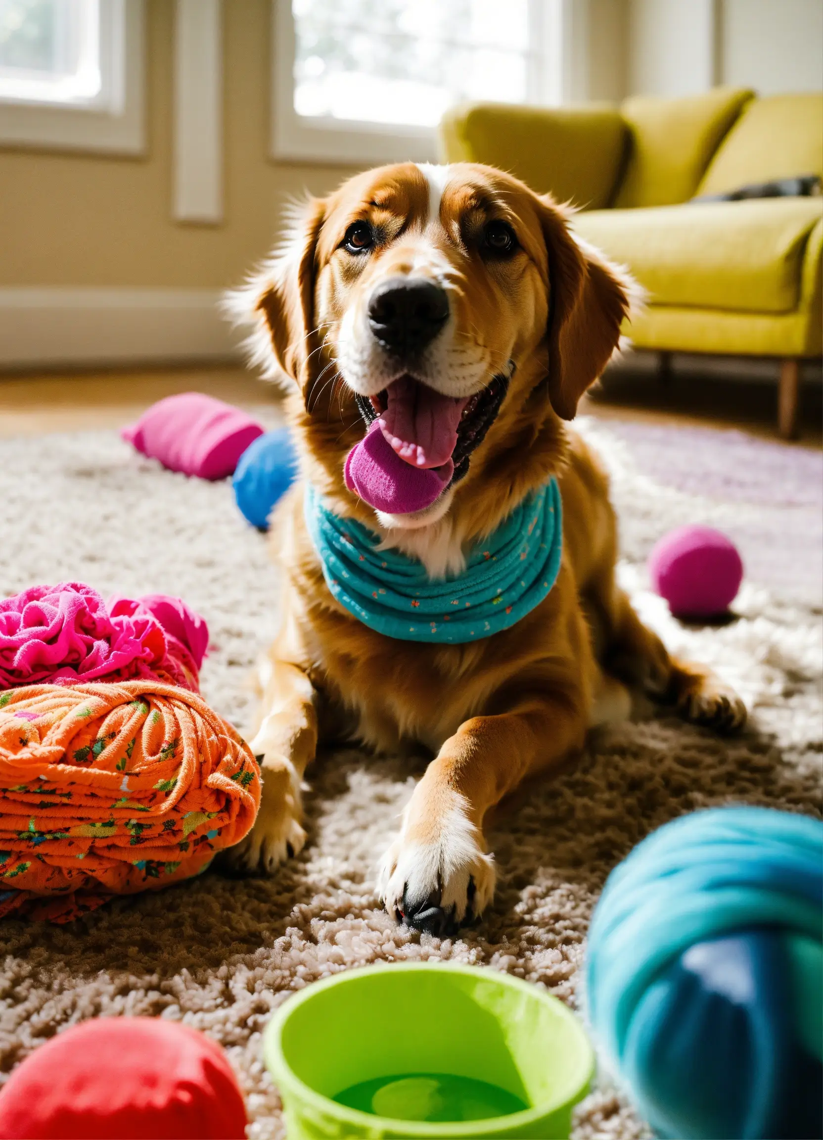 Crafting colorful DIY dog toys from repurposed crafts