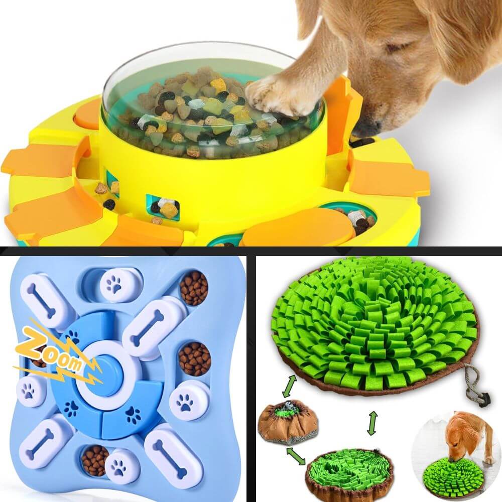 three Interactive Toys dog feeding puzzles